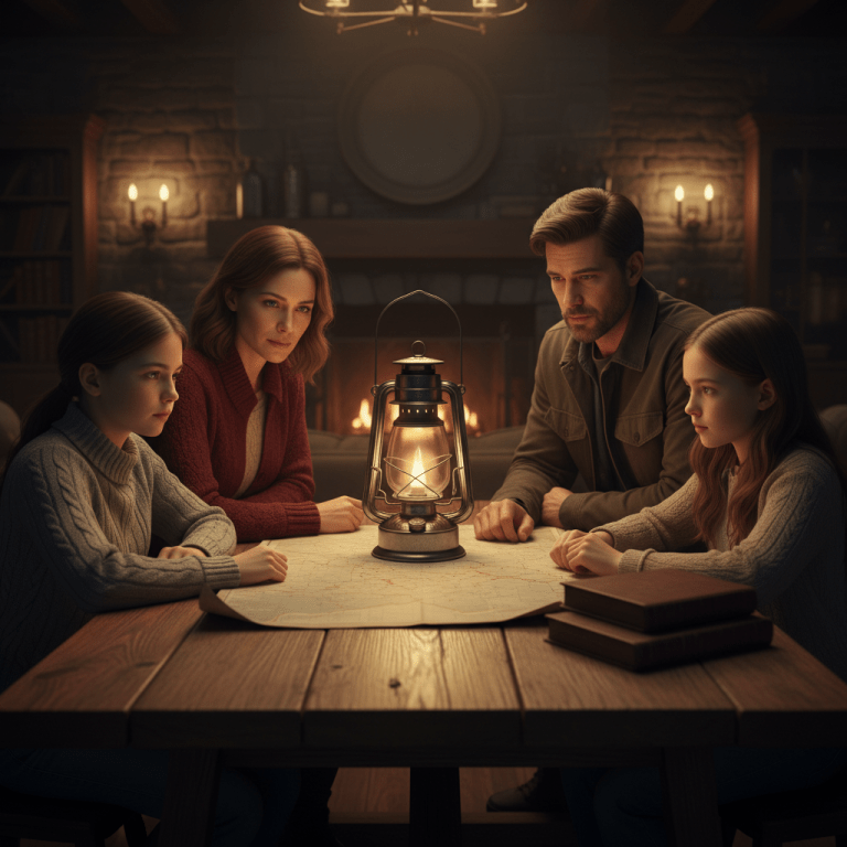 Familia unida diseñando un plan de seguridad y círculo de confianza para emergencias en el hogar.