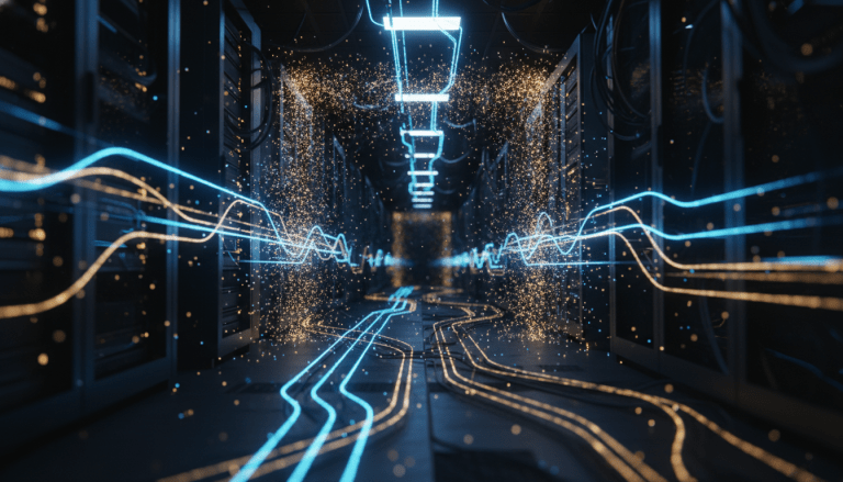 Infraestructura de red avanzada con sistema de control de acceso digital representando la seguridad de datos.