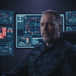 Operador de seguridad frente a múltiples monitores mostrando un fallo de procesamiento visual por ceguera por inatención.