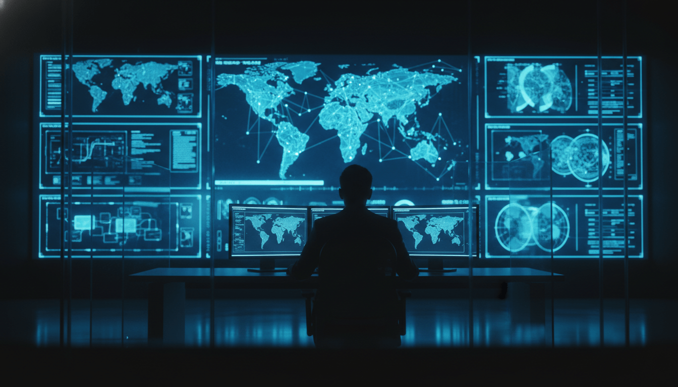 Analistas de ciberseguridad trabajando en un centro de operaciones de seguridad SOC moderno con pantallas de monitoreo de datos.