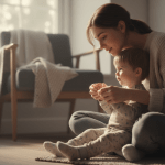 Madre brindando apoyo emocional y seguridad a su hijo mediante una conversación calmada en casa.