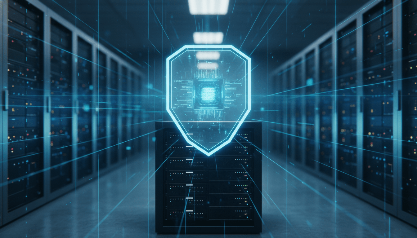 Representación visual de seguridad de la información como servicio SECaaS con escudos digitales y servidores en la nube
