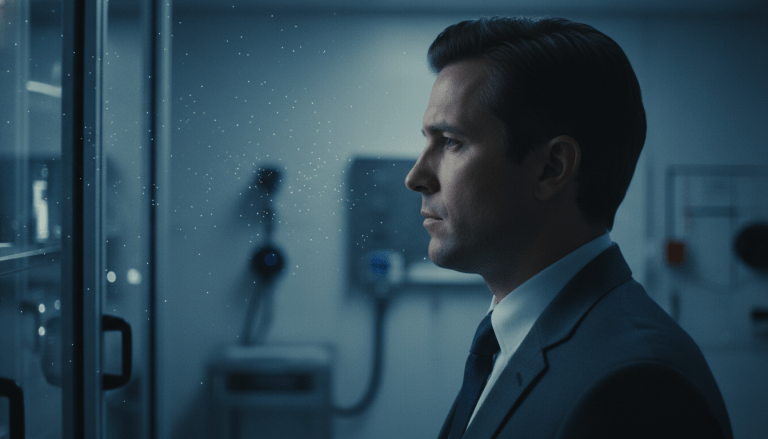 Persona analizando entorno de seguridad radiologica con equipo de medicion profesional