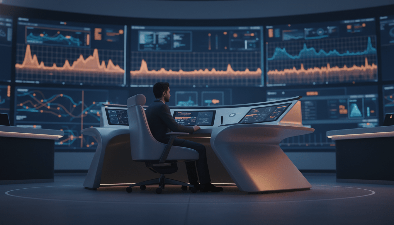 Operador de seguridad en un centro de control ergonómico diseñado según la norma ISO 11064 para evitar el estrés cognitivo.