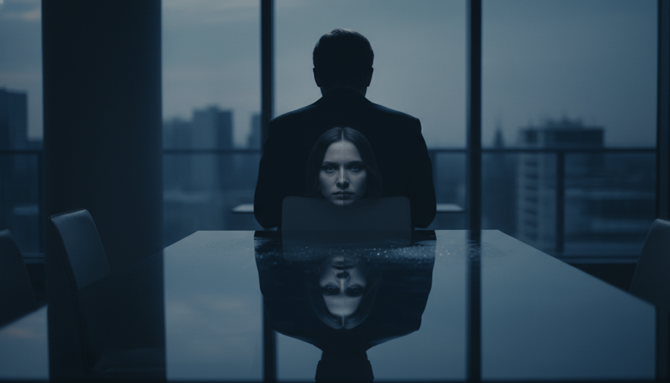 Reflejo distorsionado en una mesa representando la infiltración social y la fragilidad de la confianza en entornos cercanos.