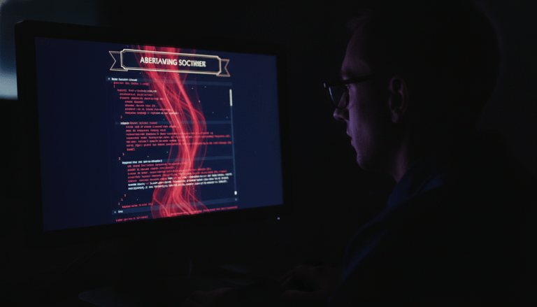 Usuario frente a un monitor con codigo malicioso oculto en publicidad digital