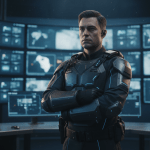 Supervisor de seguridad profesional analizando inteligencia operativa en un centro de control moderno para el escalado de empresas.