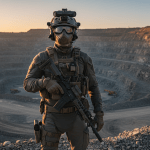 Guardia de seguridad especializado supervisando una operación minera a cielo abierto como estrategia de protección corporativa