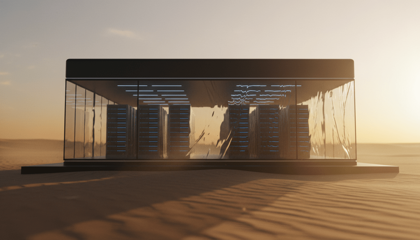 Concepto visual de vulnerabilidad en la nube mostrando servidores expuestos en un espejismo en el desierto