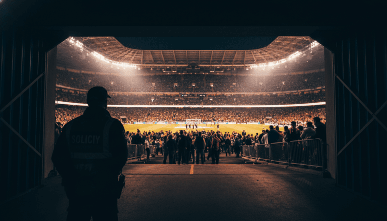 Gestión de seguridad profesional en un estadio de fútbol durante un evento masivo