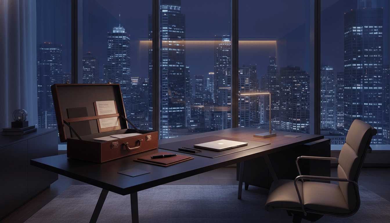 Estrategia corporativa y venta de empresa de seguridad empresarial en oficina ejecutiva moderna