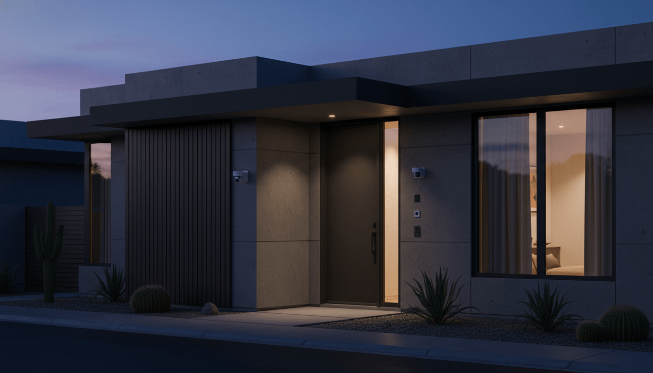 Seguridad residencial moderna para proteger una vivienda frente a ocupaciones ilegales en un entorno urbano seguro.