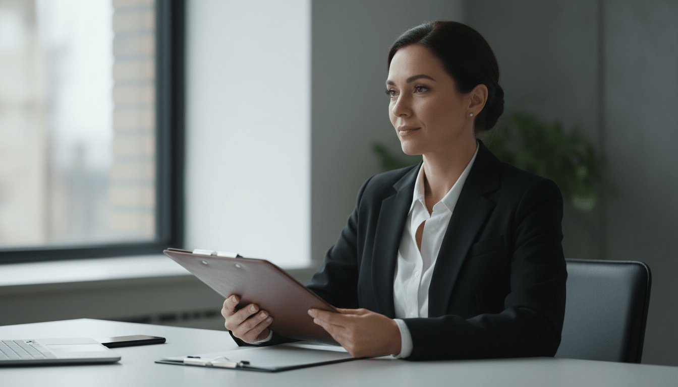 Directivo profesional gestionando una salida laboral con ética y empatía en una oficina moderna.