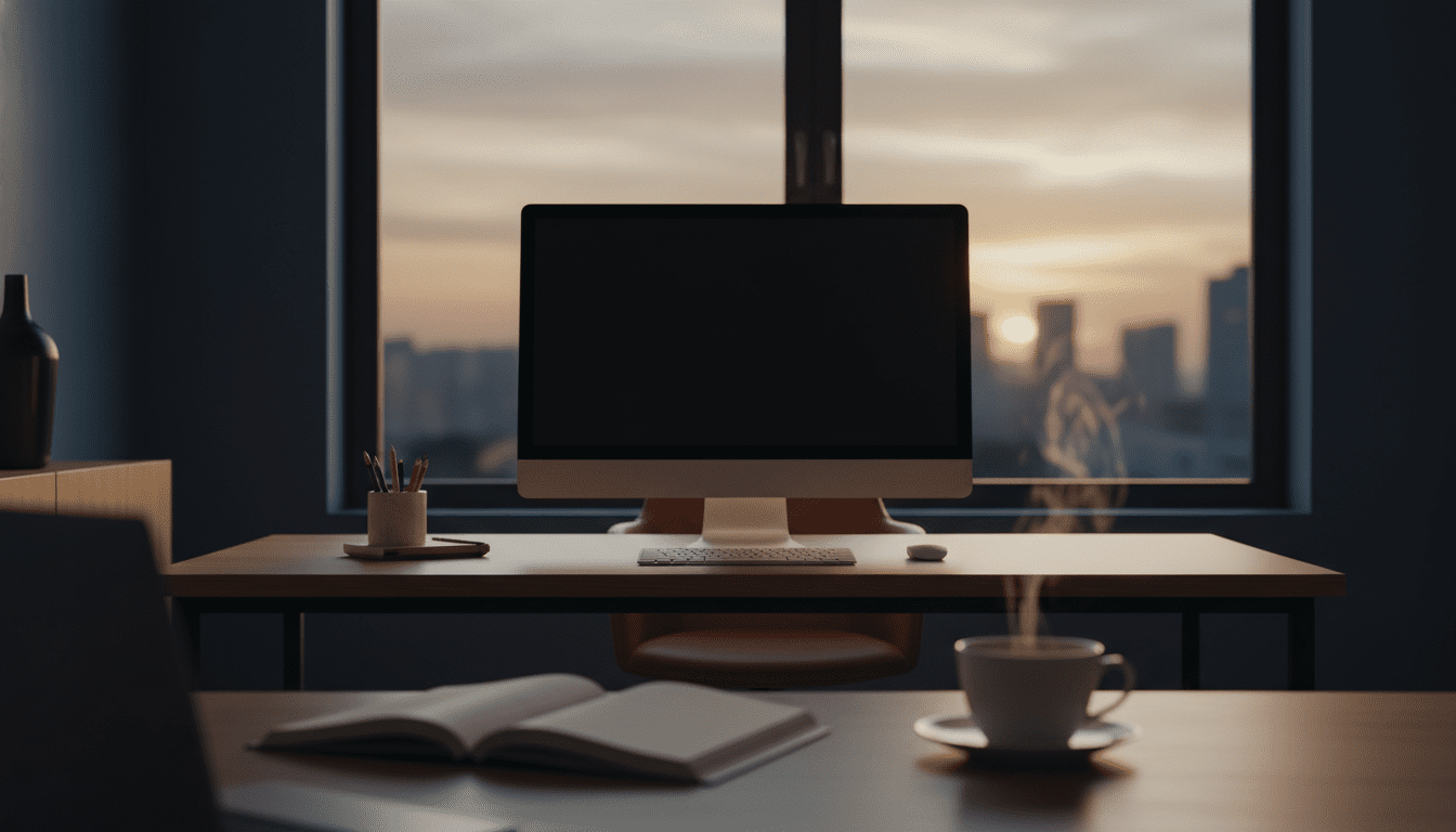 Entorno de oficina profesional tras una crisis de datos, concepto de gestion de reputacion corporativa.