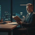 Especialista en seguridad en un entorno de oficina moderna demostrando humildad y compromiso con el aprendizaje continuo.