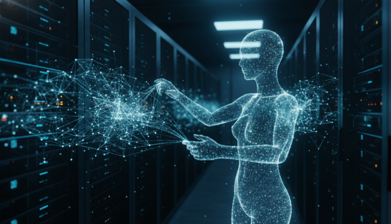 Concepto visual de inteligencia artificial agéntica y ciberseguridad avanzada con nodos digitales.