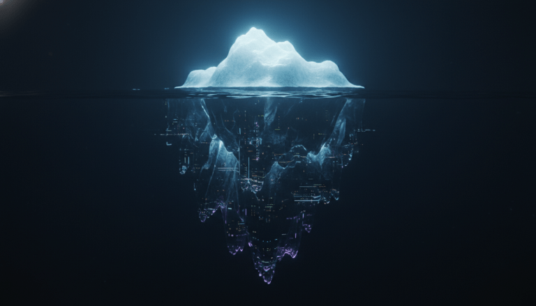 Infografía artística de un iceberg digital que divide la superficie de internet, la deep web y las profundidades de la dark web
