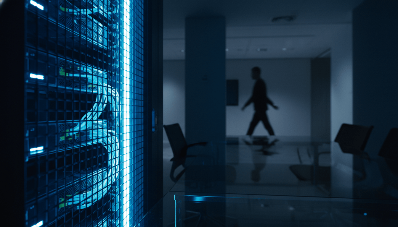 Concepto visual de fuga de información digital y ciberseguridad en un entorno corporativo moderno.