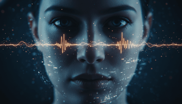 Representación artística de inteligencia artificial clonando una voz humana mediante ondas digitales