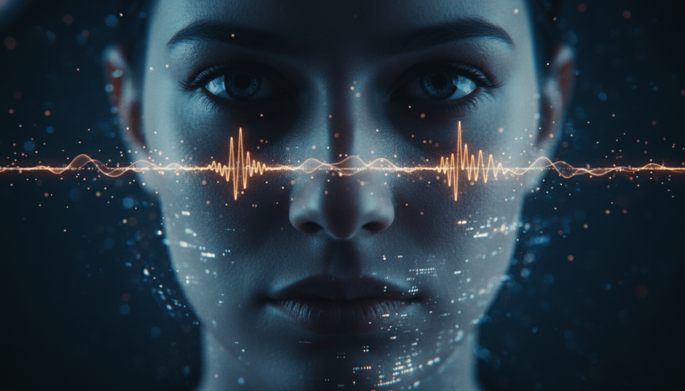 Representación artística de inteligencia artificial clonando una voz humana mediante ondas digitales