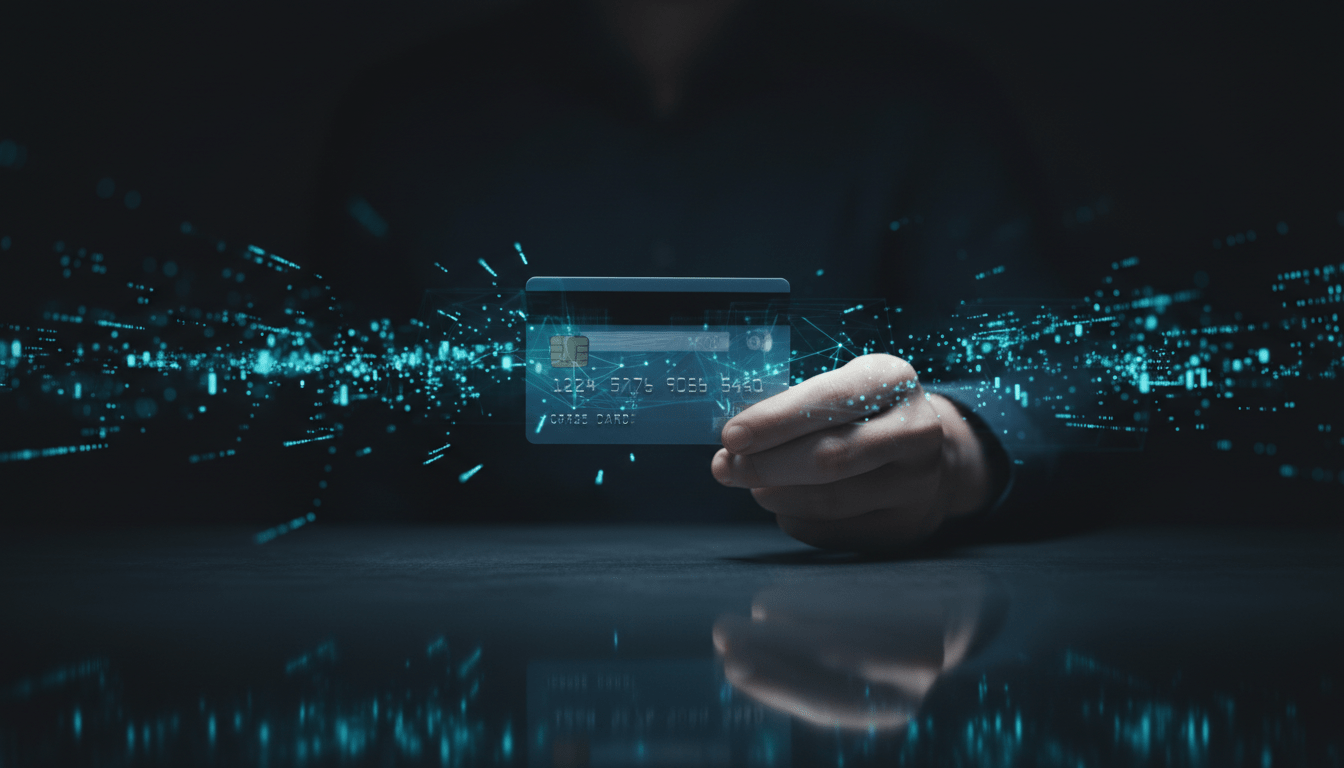 Representación abstracta del cibercrimen y fraude financiero con inteligencia artificial y redes de datos