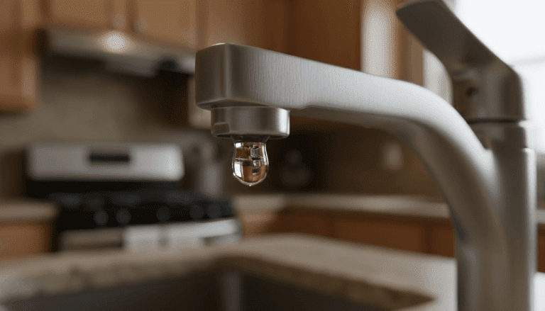 Gota de agua cayendo de un grifo moderno como símbolo de la vulnerabilidad de la seguridad hídrica doméstica