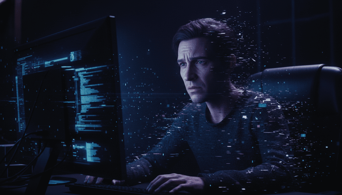 Representación visual de la fragmentación de la identidad digital y la suplantación de identidad en redes sociales