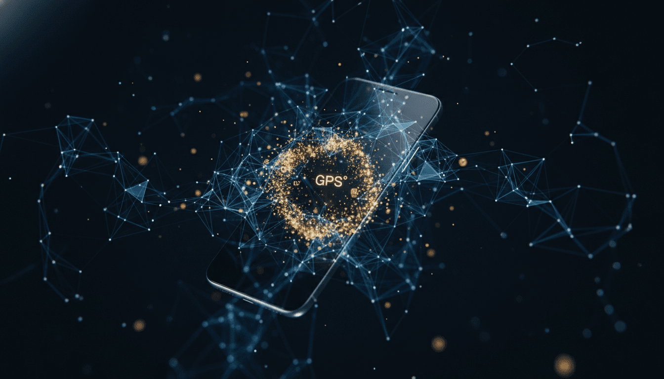 Smartphone emitiendo metadatos y datos digitales en un entorno oscuro representando la privacidad digital