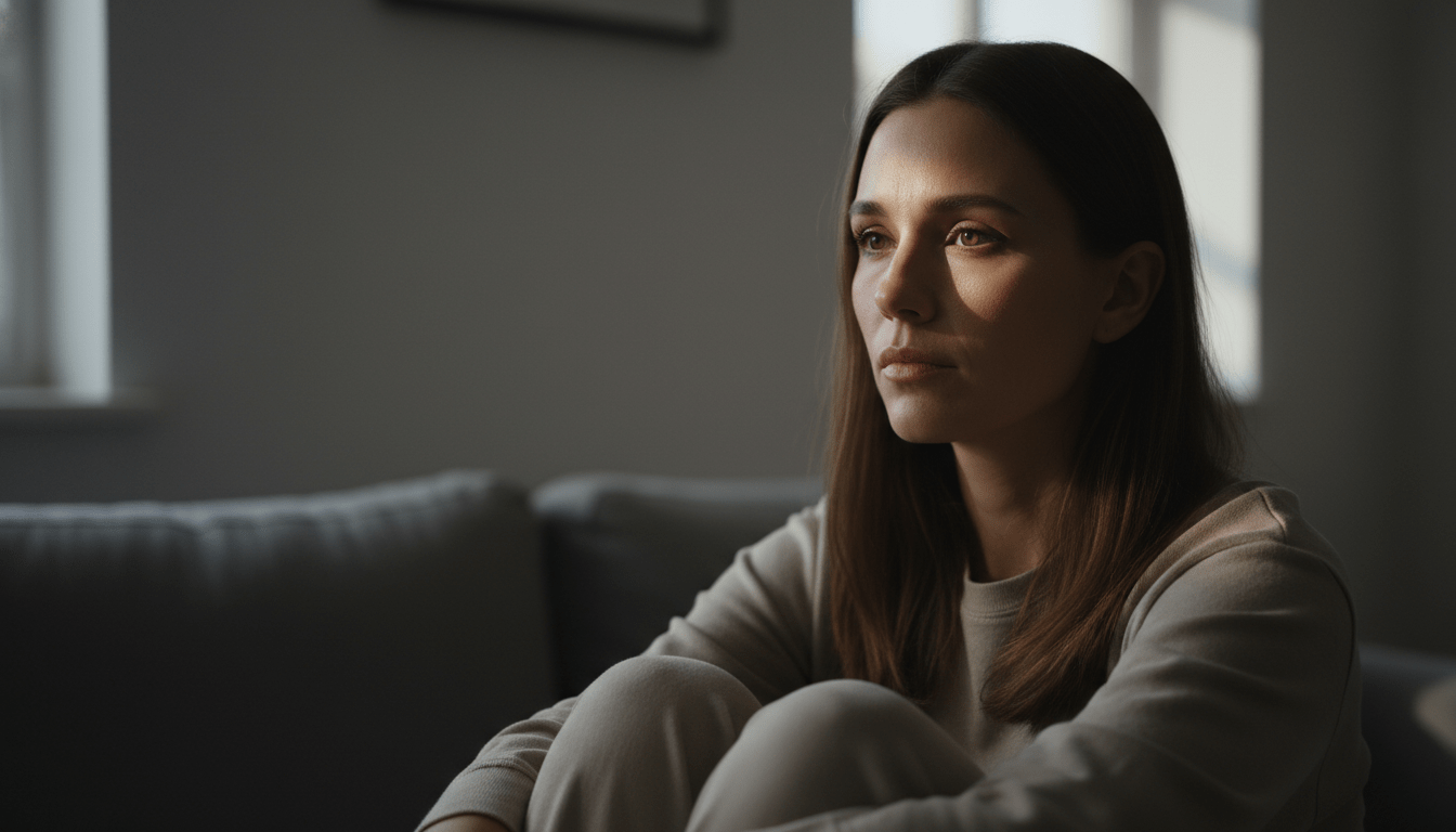 Mujer en un entorno de aislamiento emocional representando el abuso silencioso y la violencia psicológica.