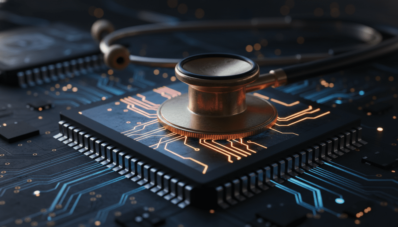 Primer plano macro de un procesador de computadora siendo analizado por un estetoscopio representando un ataque de canal lateral