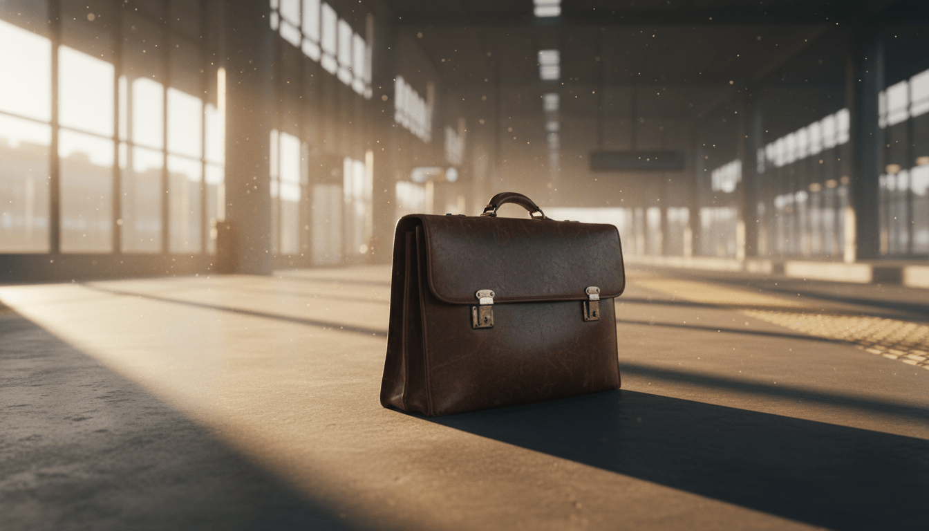 Maletín abandonado en estación de tren vacía representando un riesgo potencial de seguridad física