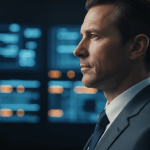 Consultor estratégico de seguridad representando autoridad y marca personal profesional en un entorno tecnológico.