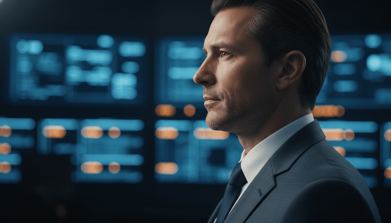Consultor estratégico de seguridad representando autoridad y marca personal profesional en un entorno tecnológico.