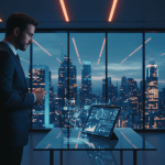 Gestión profesional de flotas de vehículos utilizando análisis de datos y tecnología telemática en oficina moderna.