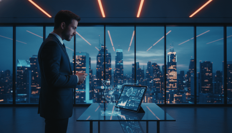 Gestión profesional de flotas de vehículos utilizando análisis de datos y tecnología telemática en oficina moderna.