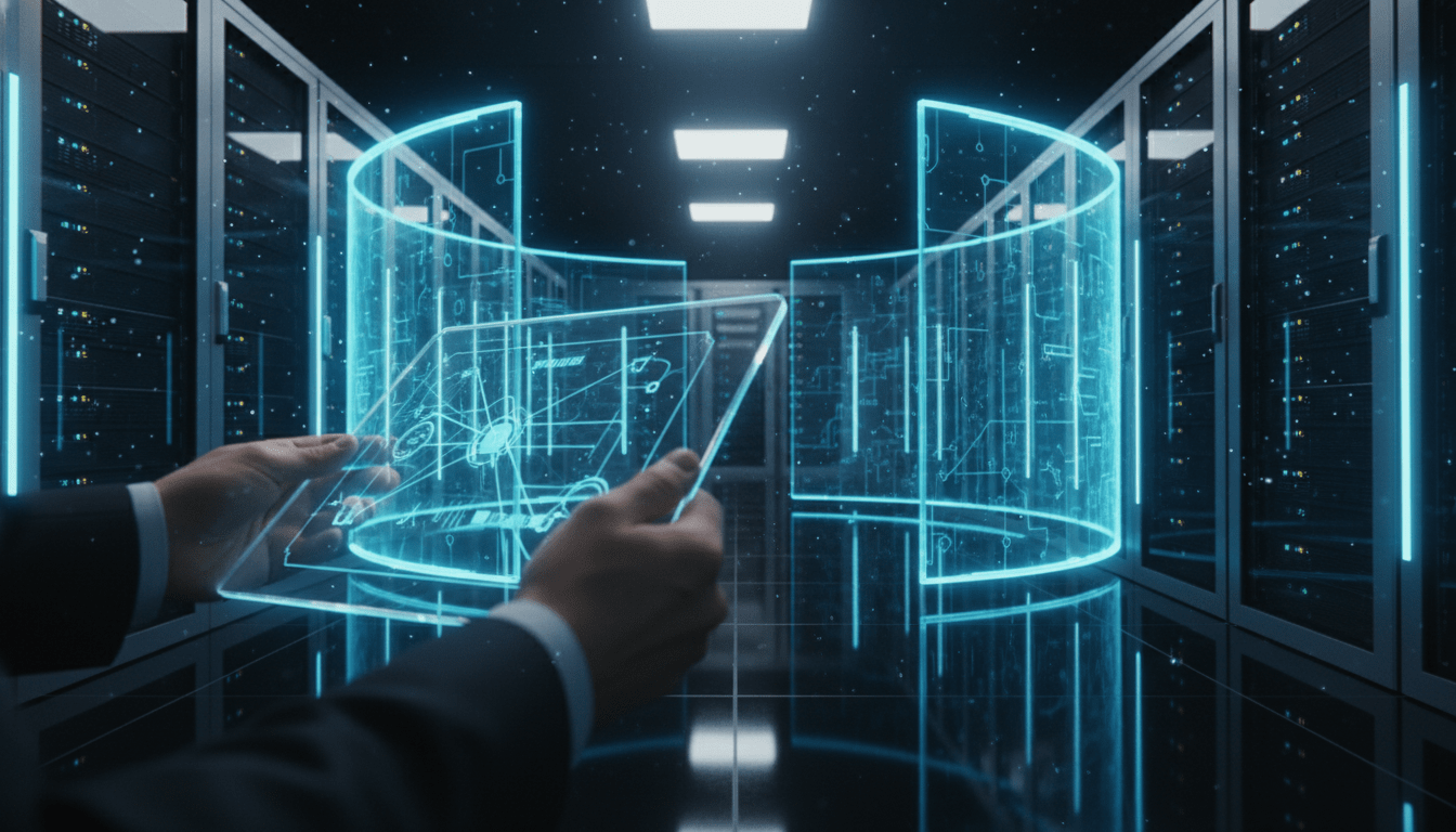 Especialista en ciberseguridad realizando un pentesting en un centro de datos de alta tecnología para proteger activos empresariales.