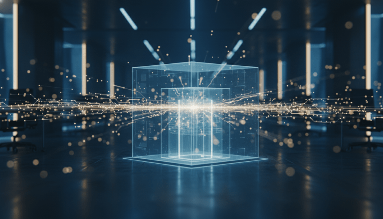 Concepto visual de Prevención de Pérdida de Datos (DLP) mostrando un sistema nervioso digital de una organización con flujos de datos protegidos.