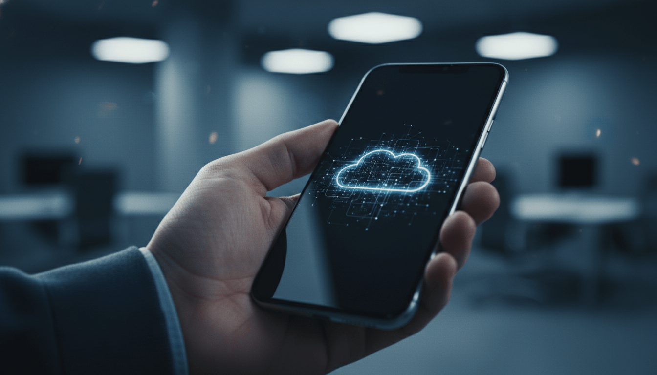 Smartphone reflejando una red de datos digital que representa la seguridad y privacidad en la nube