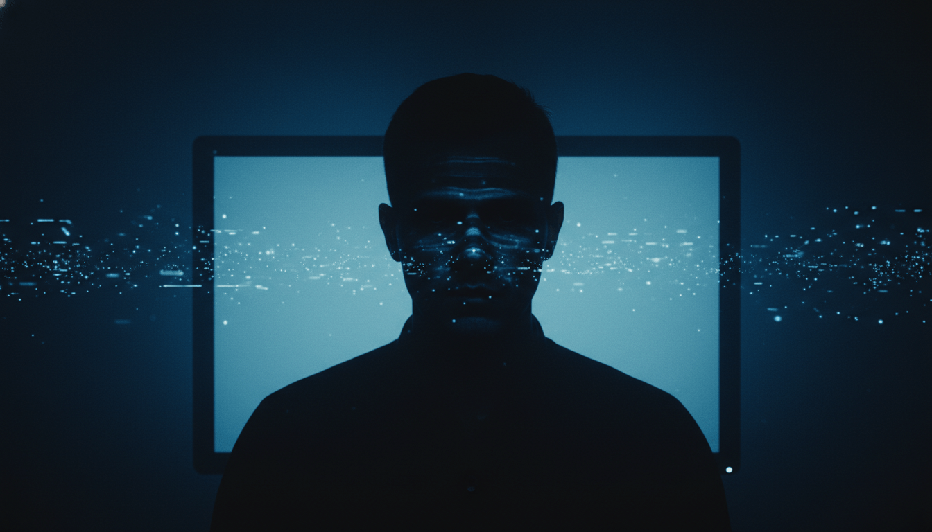 Usuario frente a una computadora en la oscuridad representando la vigilancia digital y la falta de privacidad en el correo electrónico.