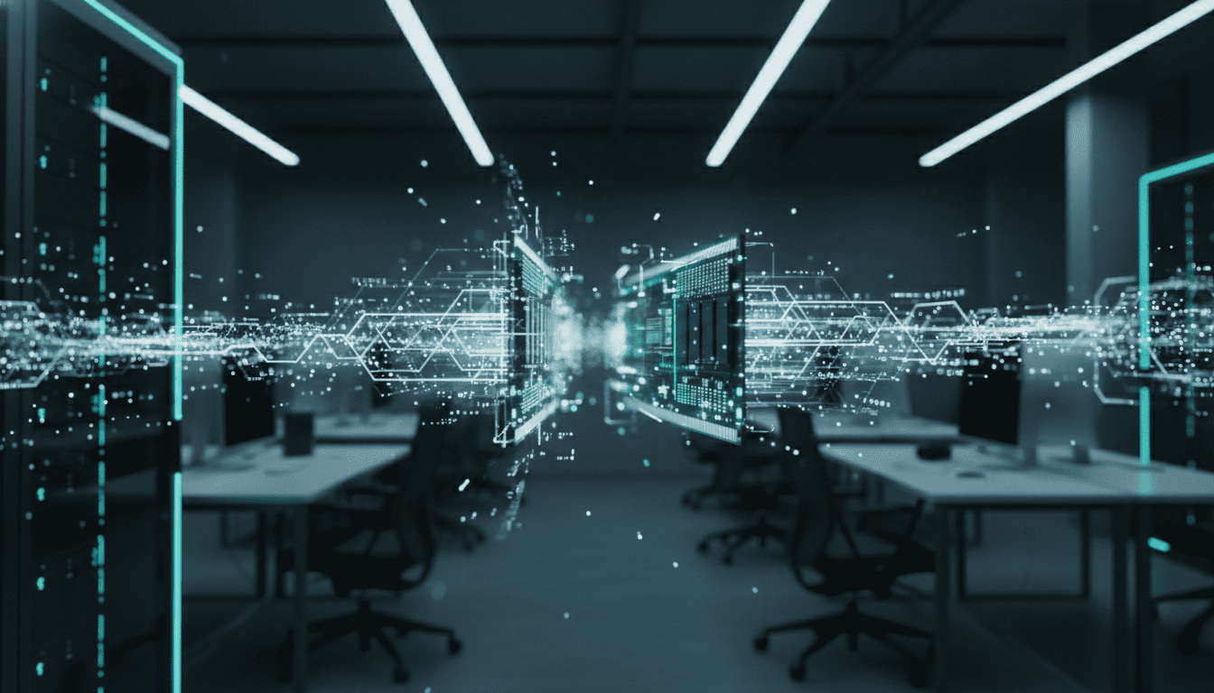 Representación abstracta de seguridad informática detectando ataques de malware sin archivos en servidores modernos