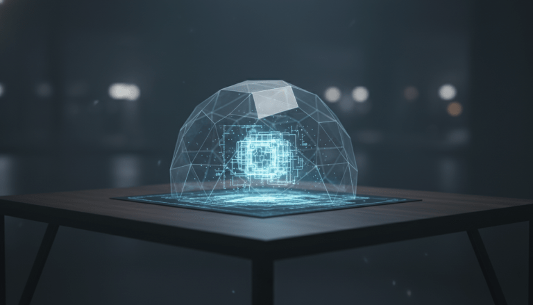 Concepto visual de proteccion de propiedad intelectual y activos creativos digitales con iluminacion cinematografica