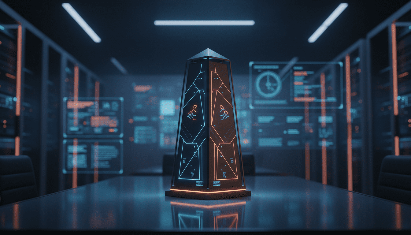 Dispositivo de cifrado digital moderno en una oficina corporativa para representar la seguridad de secretos comerciales