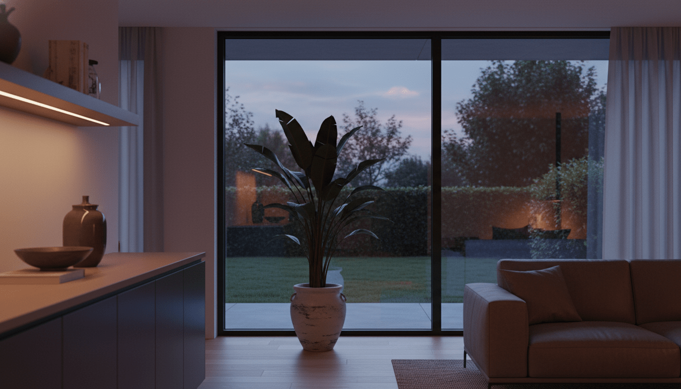 Interior de un hogar moderno y luminoso que transmite paz y tranquilidad, representando la seguridad en la era digital.