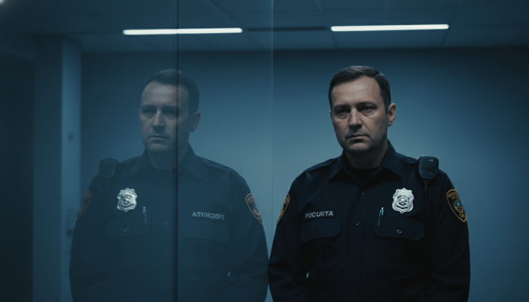 Guardia de seguridad privada en un entorno corporativo moderno y profesional