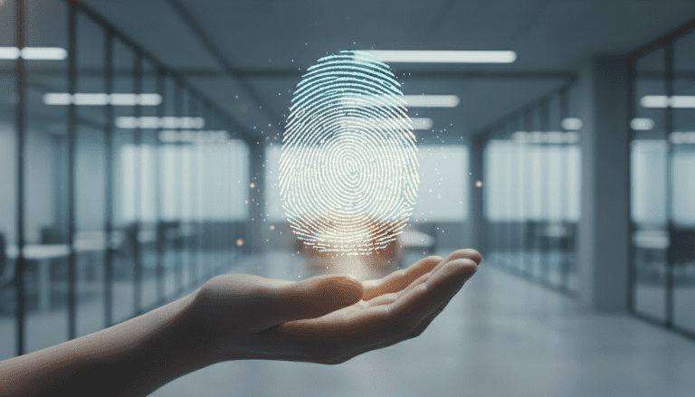 Representación digital de seguridad de identidad verificable con holograma de huella dactilar.