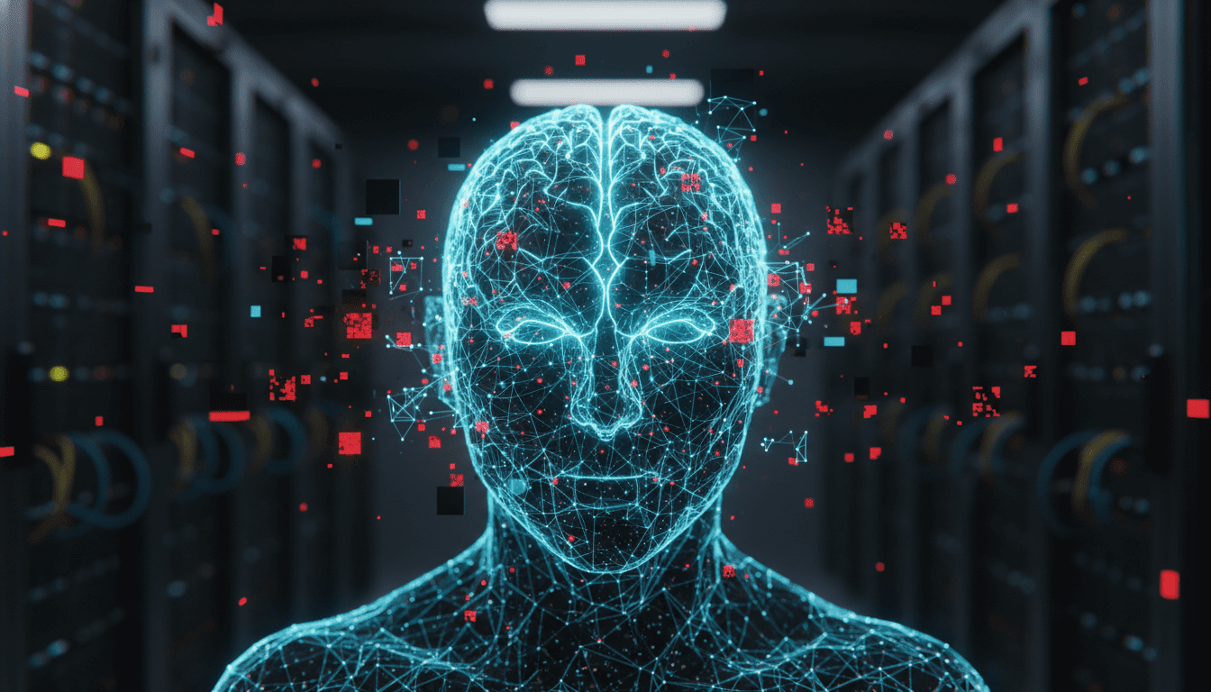 Concepto visual de seguridad en inteligencia artificial enfrentando amenazas ciberneticas digitales