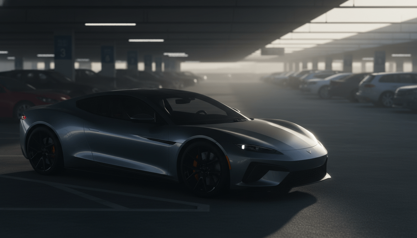 Vehículo estacionado en un parking oscuro de larga estancia bajo luz tenue para representar seguridad automotriz