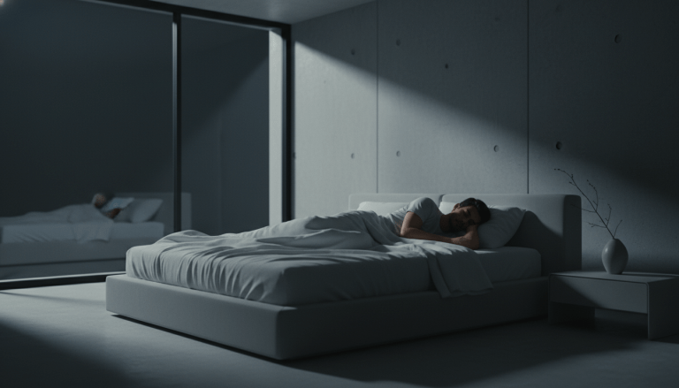 Hombre durmiendo plácidamente en un entorno de dormitorio seguro y sereno