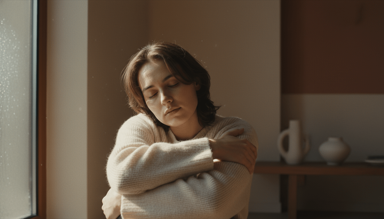 Persona en un momento de introspección y seguridad emocional transmitiendo paz y vulnerabilidad