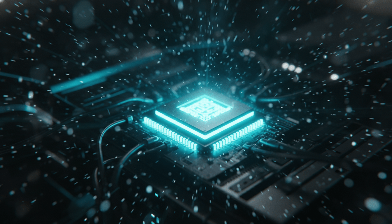 Concepto visual de seguridad en computación en memoria con circuitos de procesador iluminados